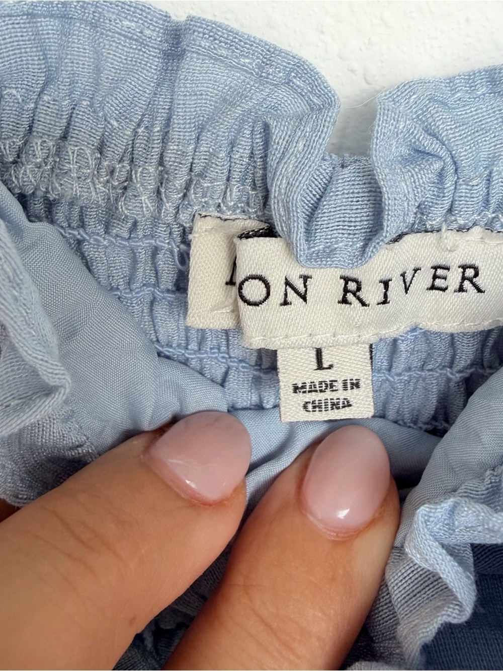 Moon River Anthropologie Shirred Midi Dress Blue Ribbon Tie Straps Ruffle Large - Picture 11 of 13